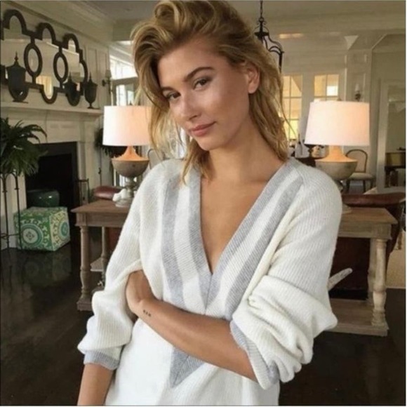 Rag & Bone Women's Cream Gray Cashmere Varsity Sweater Neutral Quiet Luxury Soft - Picture 1 of 11